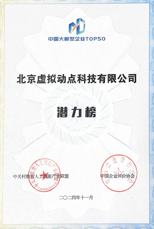 突出重围！今年会·(jinnianhui)金字招牌·虚拟动点动作大模型入选“2024中国大模型TOP50企业潜力榜”